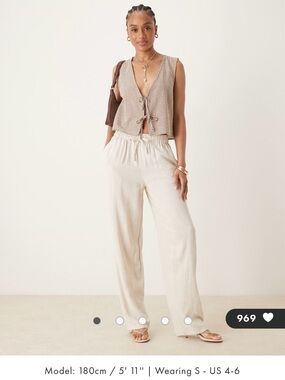 ASOS DESIGN Tall linen mix pull on pants in stone